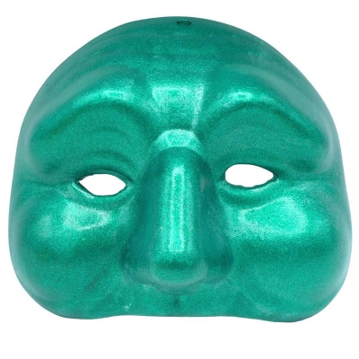 Maschera di Pulcinella verde metalizzato in ceramica 12 cm