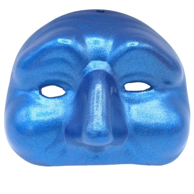 Maschera di Pulcinella azzurro metalizzato in ceramica 12 cm