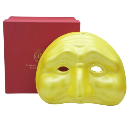 Maschera di Pulcinella giallo oro in ceramica 21 cm