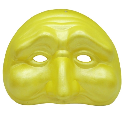 Maschera di Pulcinella giallo oro in ceramica 21 cm
