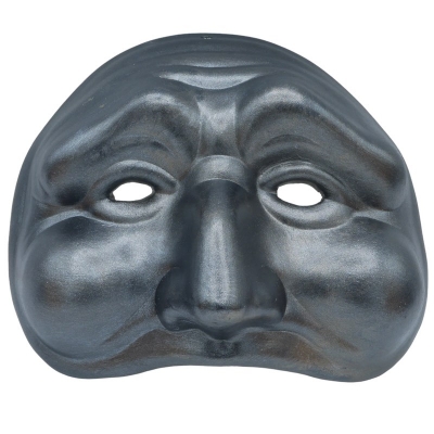 Maschera di Pulcinella nero metalizzato in ceramica 21 cm