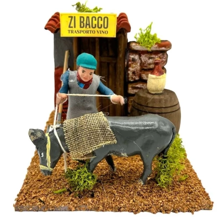 Zi bacco con asino che trasporta il vino in movimento 7 cm