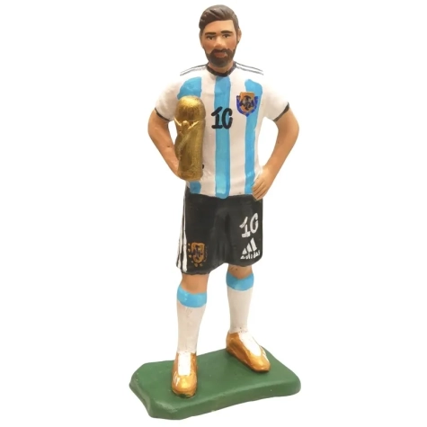Statuina Messi Argentina con la coppa del mondo da 20 cm