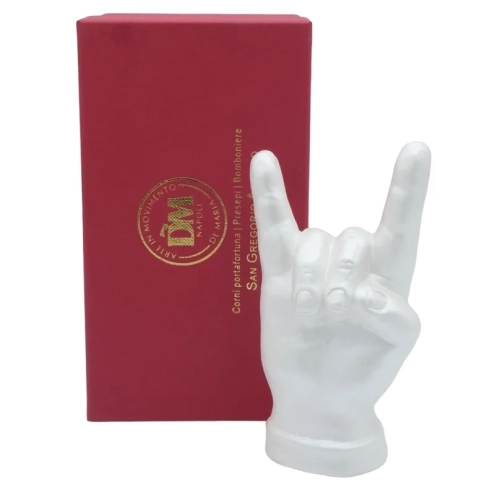 Corna mano bianco perla in ceramica 12 cm