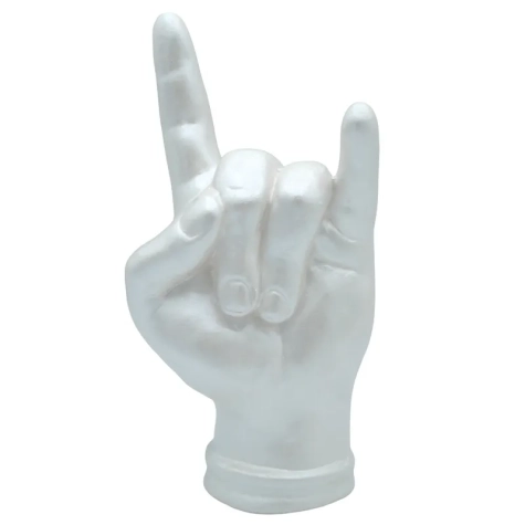 Corna mano portafortuna bianco perla in terracotta