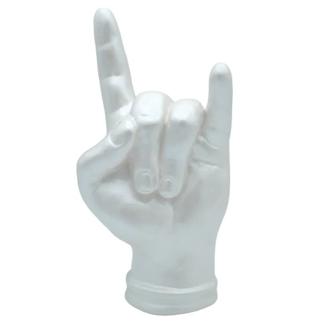 Corna mano portafortuna bianco perla in terracotta
