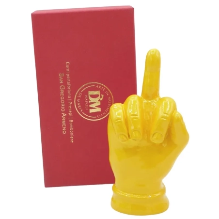 Mano dito medio giallo in ceramica 12 cm