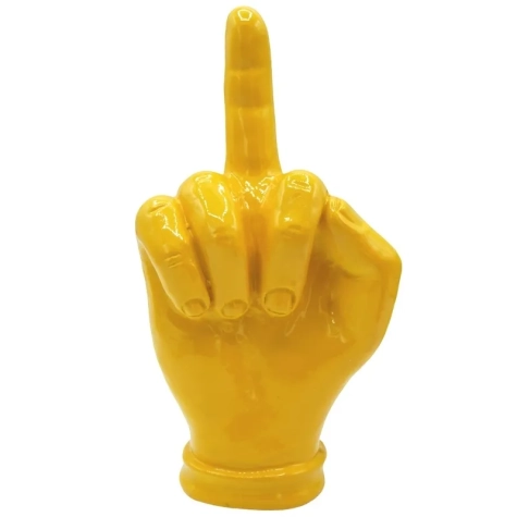 Mano dito medio gialla in ceramica 17 cm