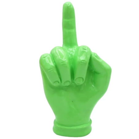 Mano dito medio verde acido in ceramica 18 cm