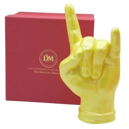 Corna portafortuna giallo oro in ceramica 21 cm