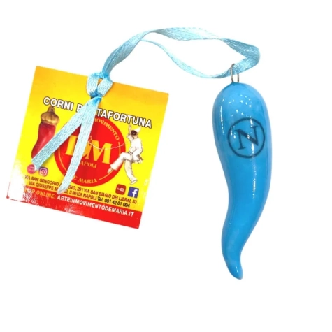 Corno in ceramica azzurro del Napoli 6 cm con scatola regalo 2