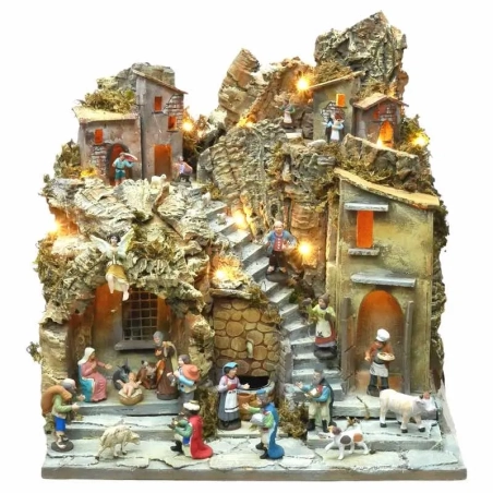 Presepe completo di fontana, pastori e luci 50 cm