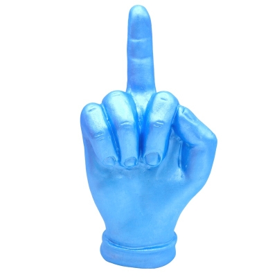 Mano dito medio azzurro metalizzato in ceramica 18 cm