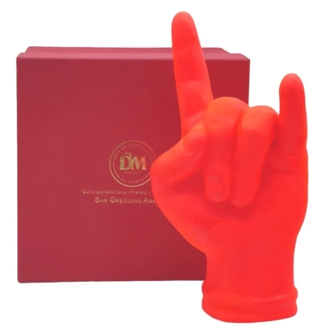 Corna mano arancione fluo in ceramica 21 cm 2