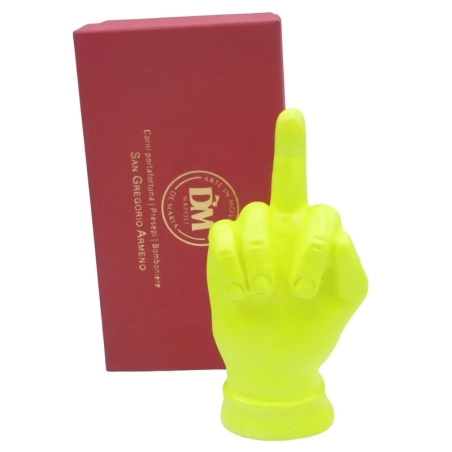Mano dito medio giallo fluo in ceramica 12 cm