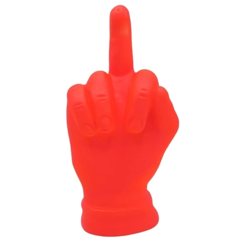 Mano dito medio arancione fluo in ceramica 12 cm