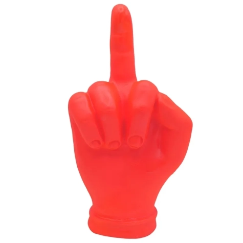 Mano dito medio arancione fluo in ceramica 18 cm