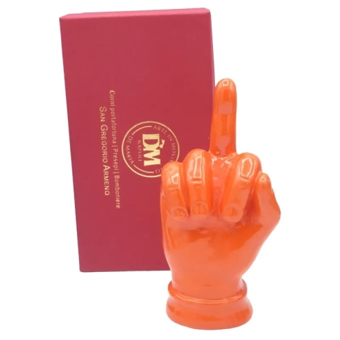 Mano dito medio arancione in ceramica 12 cm