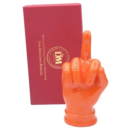 Mano dito medio arancione in ceramica 12 cm