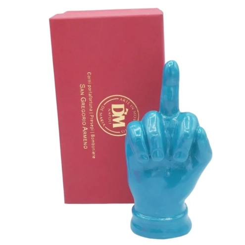 Mano dito medio turchese in ceramica 12 cm