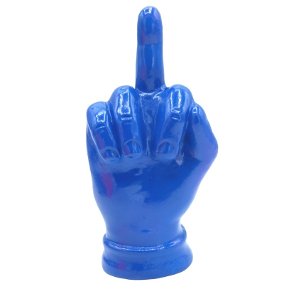 Mano dito medio azzurro in ceramica 12 cm