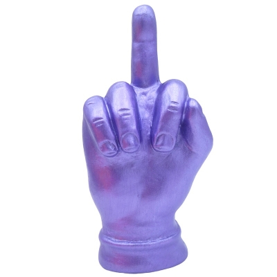 Mano dito medio viola metalizzato in ceramica 12 cm