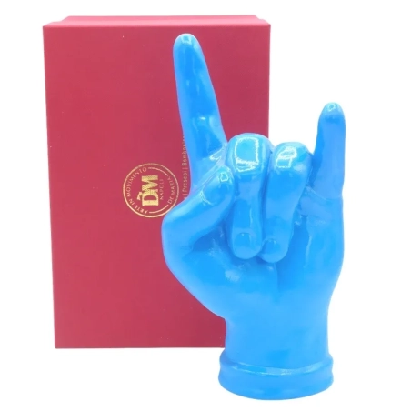 Corna mano azzurro in ceramica 21 cm