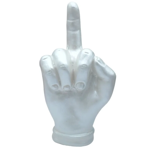 Mano dito medio bianco perla in ceramica 18 cm