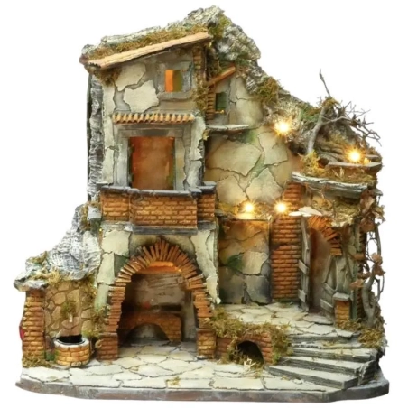 Presepe Napoletano completo di fontana e luci 60 cm