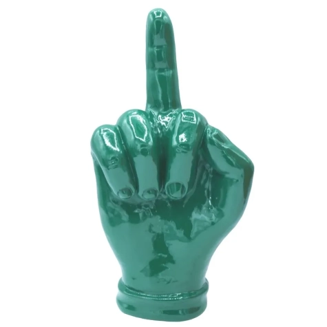 Mano dito medio verde petrolio in ceramica 18 cm