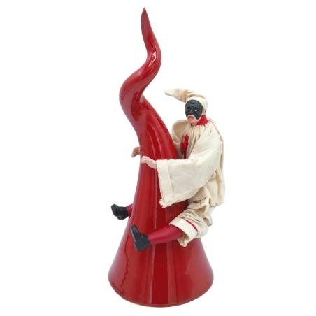 Pulcinella vestito in stoffa su corno 20 cm