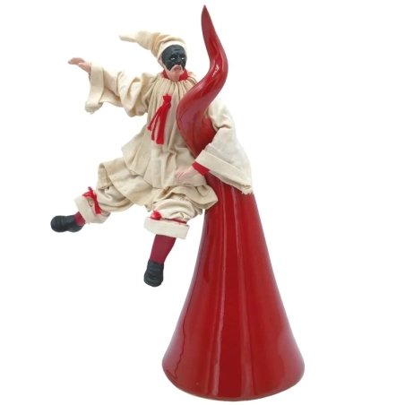 Pulcinella giocoliere vestito in stoffa su corno 25 cm