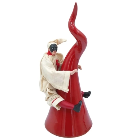 Pulcinella vestito in stoffa su corno 25 cm
