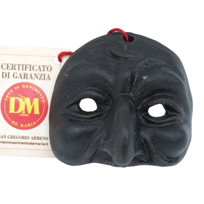 Maschera di Pulcinella nera in terracotta 4 cm