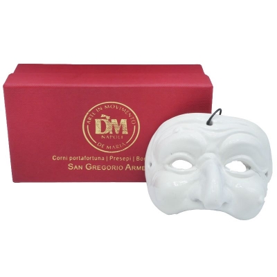 Maschera di Pulcinella bianca 6 cm in scatola regalo