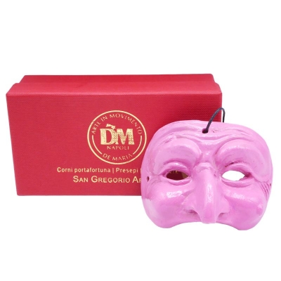Maschera di Pulcinella fucsia 6 cm in scatola regalo
