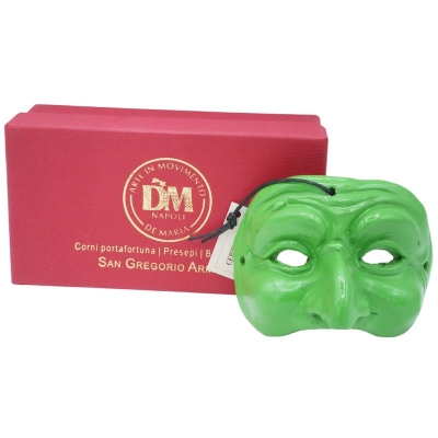 Maschera di Pulcinella verde 6 cm in scatola regalo