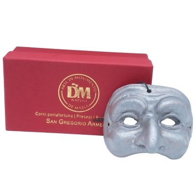 Maschera di Pulcinella argento 6 cm in scatola regalo