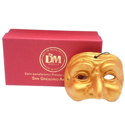 Maschera di Pulcinella oro 6 cm in scatola regalo
