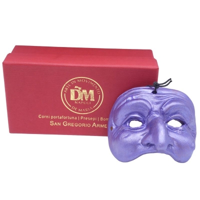 Maschera di Pulcinella viola metalizzato 6 cm in scatola regalo