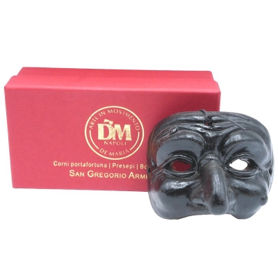 Maschera di Pulcinella nero 6 cm in scatola regalo