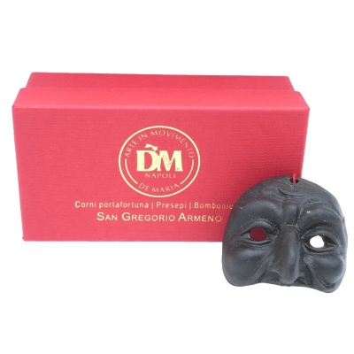 Maschera di Pulcinella 4 cm nero in scatola regalo