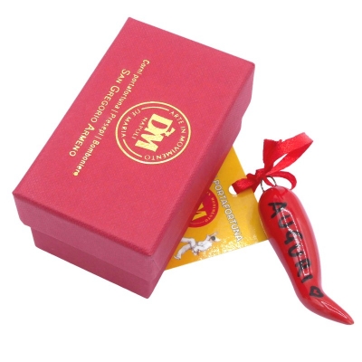 Corno in ceramica rosso 6 o 9 cm personalizzato in scatola regalo