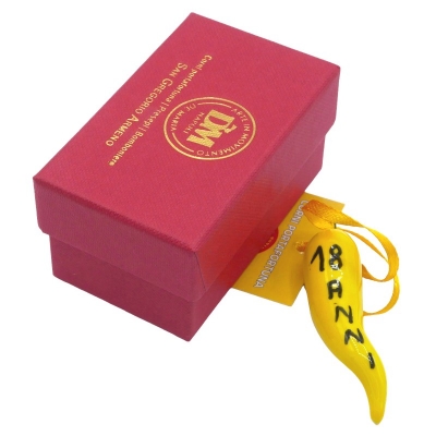 Corno in ceramica giallo 6 o 9 cm personalizzato in scatola regalo