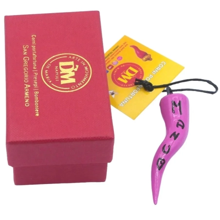Corno fucsia 7 cm personalizzato in scatola regalo