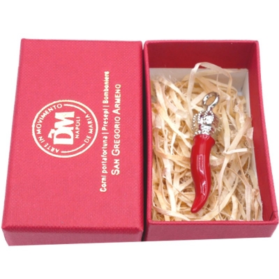 Gioiello Ciondolo corno in metallo 5 cm con scatola regalo