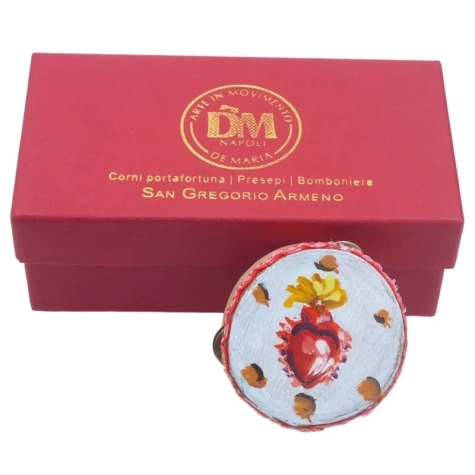 Tamburello da 4.5 cm con dipinto del cuore sacro in scatola regalo