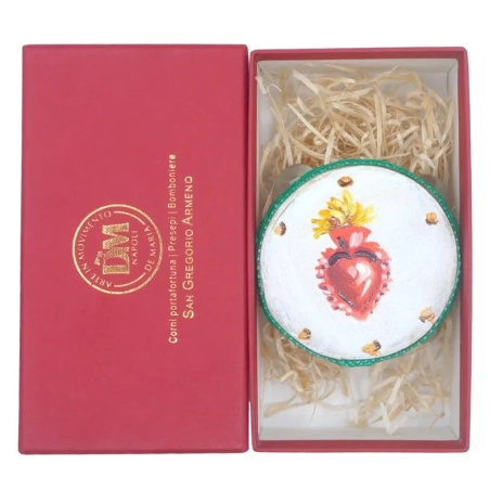Tamburello da 8 cm con dipinto del cuore sacro in scatola regalo