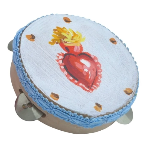 Tamburello da 8 cm con dipinto del cuore sacro in scatola regalo