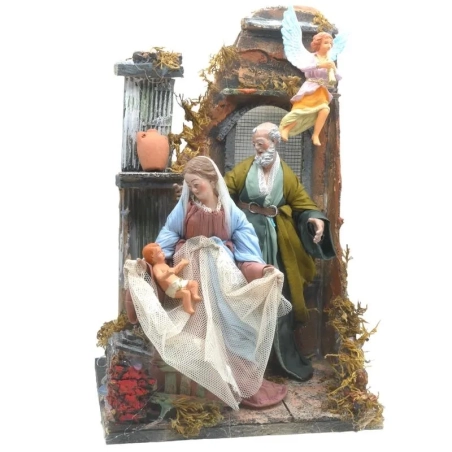Tempio con pastori 20 cm con occhi in vetro e vestiti in stoffa